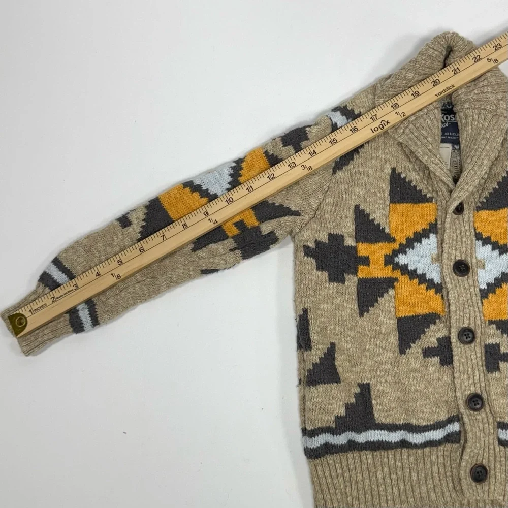 Boys Southwestern Aztec OshKosh B'gosh Tan Cotton Blend Shawl Collar Cardigan 6‎